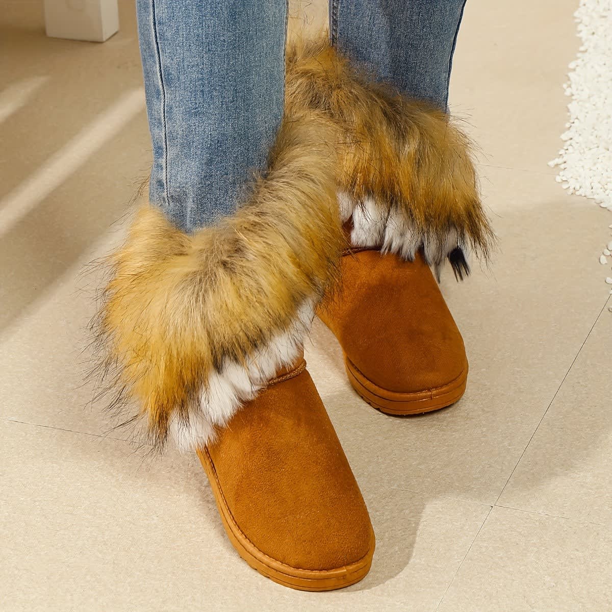 Women's Faux Fur Cuff Snow Boots | Heather_5