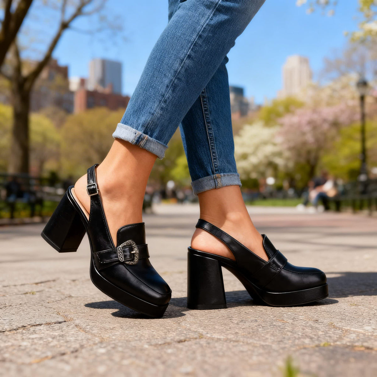 Women's Buckle Slingback Heels | Olivine_3