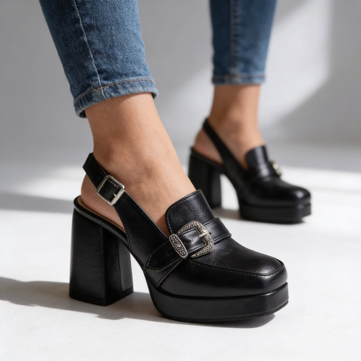 Women's Buckle Slingback Heels | Olivine_6