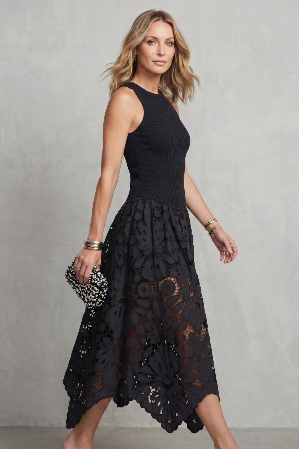 Women's Sleeveless Lace Midi Dress | Honour_3