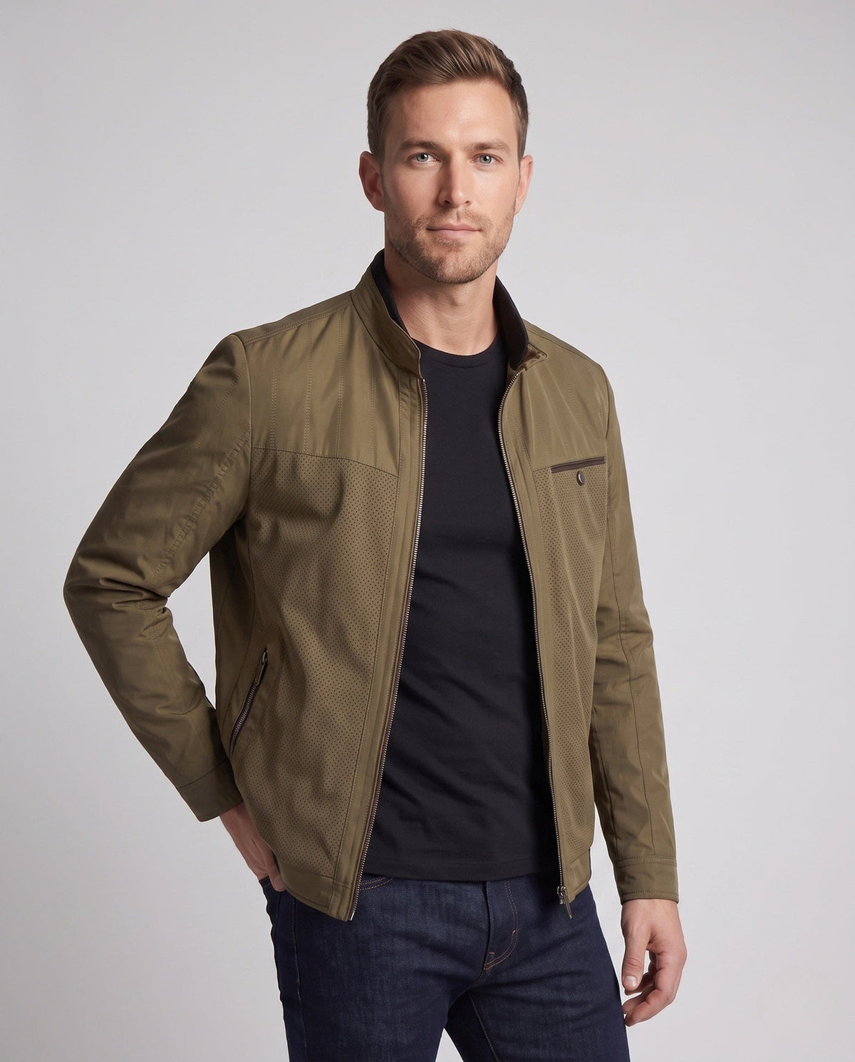 Men's Breathable Perforated Stand Collar Jacket | Rowan_2