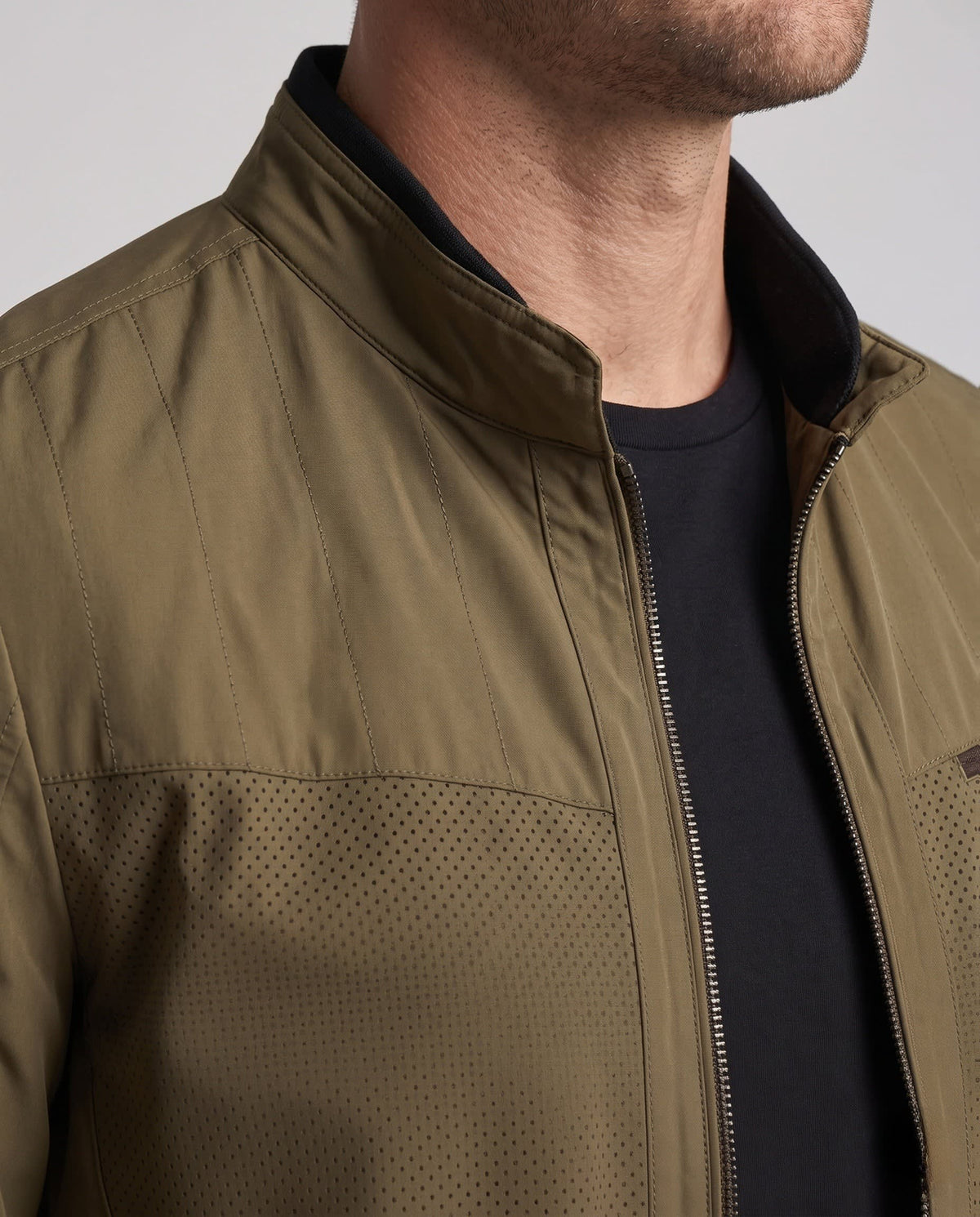 Men's Breathable Perforated Stand Collar Jacket | Rowan_3