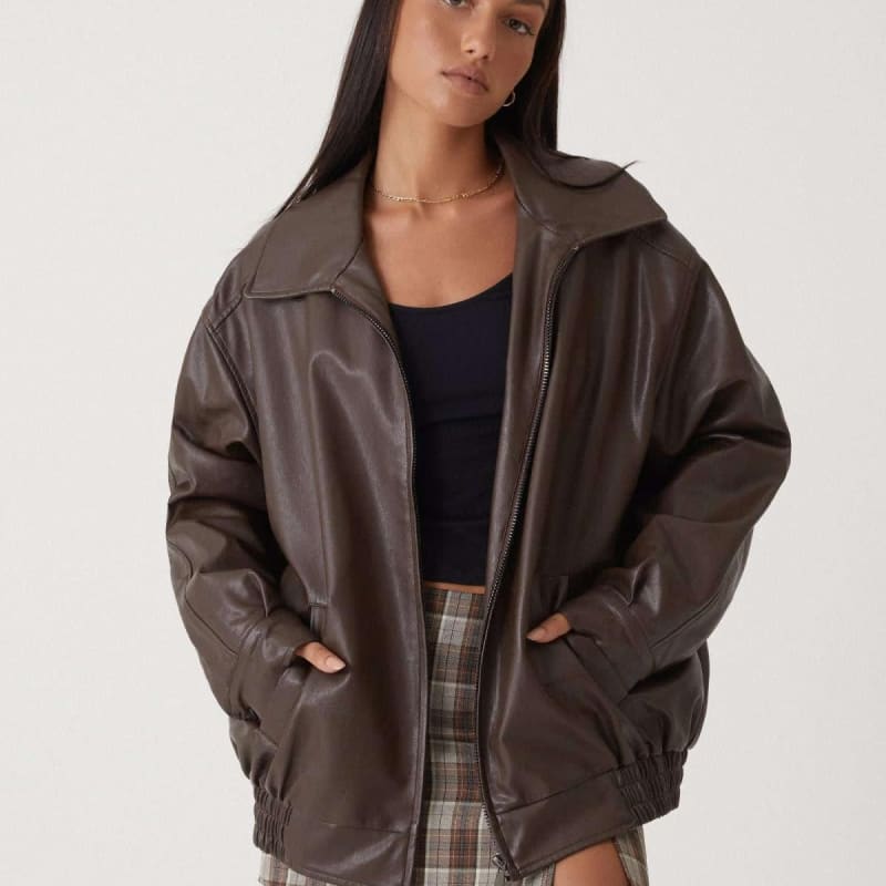 Women's Faux Leather Oversized Bomber Jacket | Alicia_1