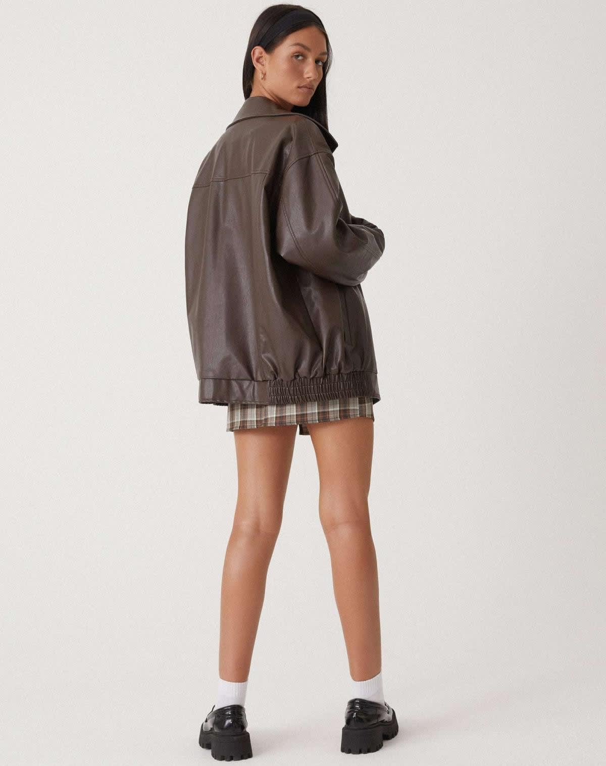 Women's Faux Leather Oversized Bomber Jacket | Alicia_4