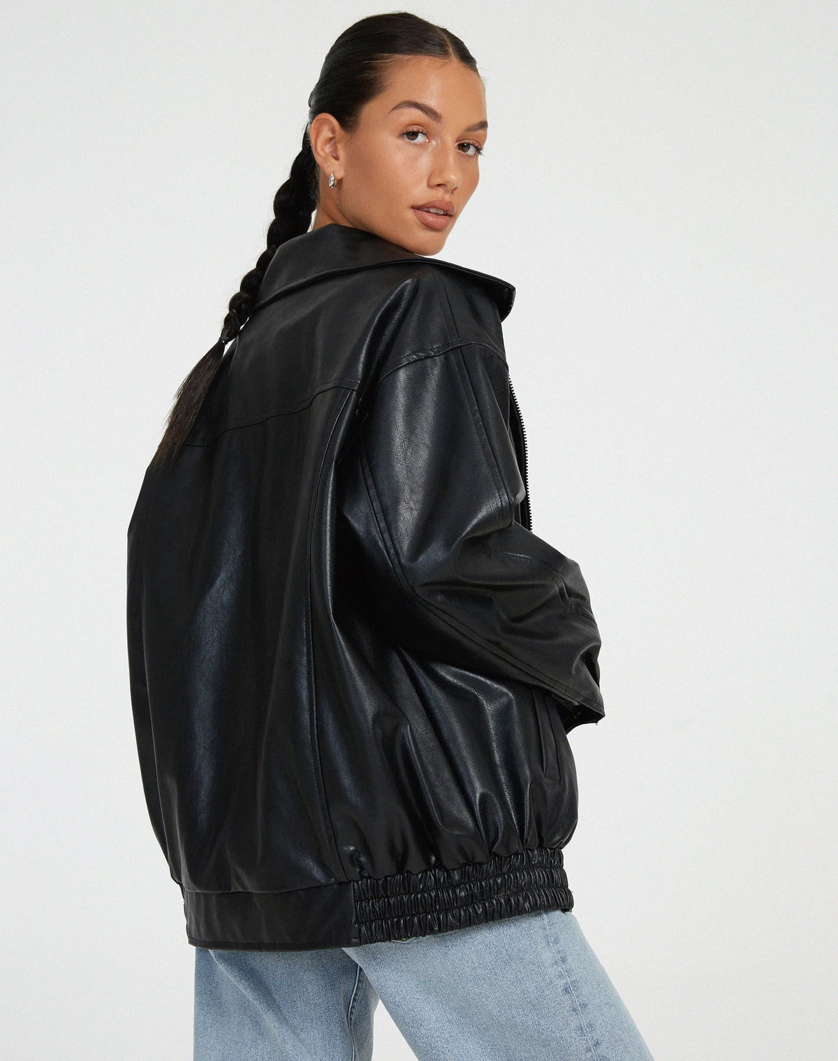 Women's Faux Leather Oversized Bomber Jacket | Alicia_8