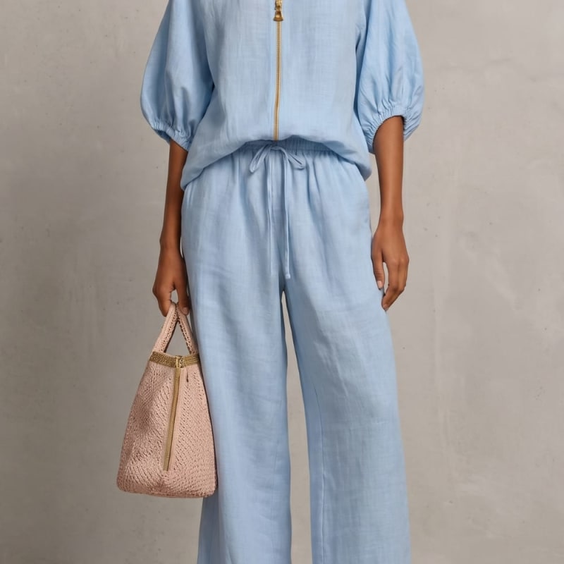 Women's Zip Front Wide Leg Trouser Set | Hayley_1