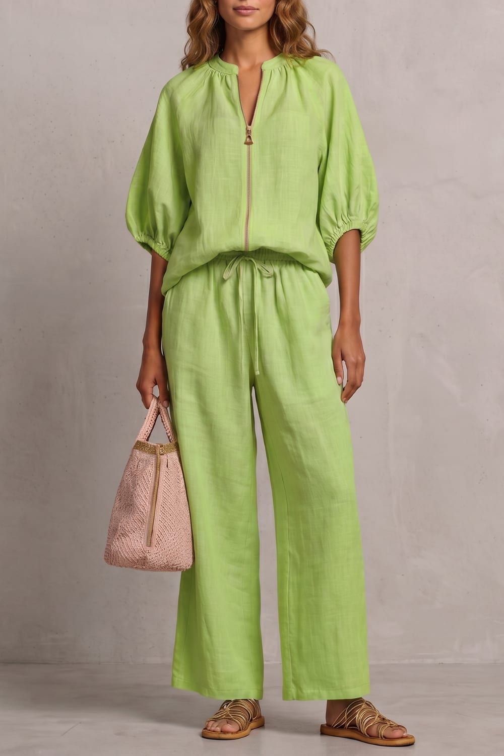 Women's Zip Front Wide Leg Trouser Set | Hayley_15