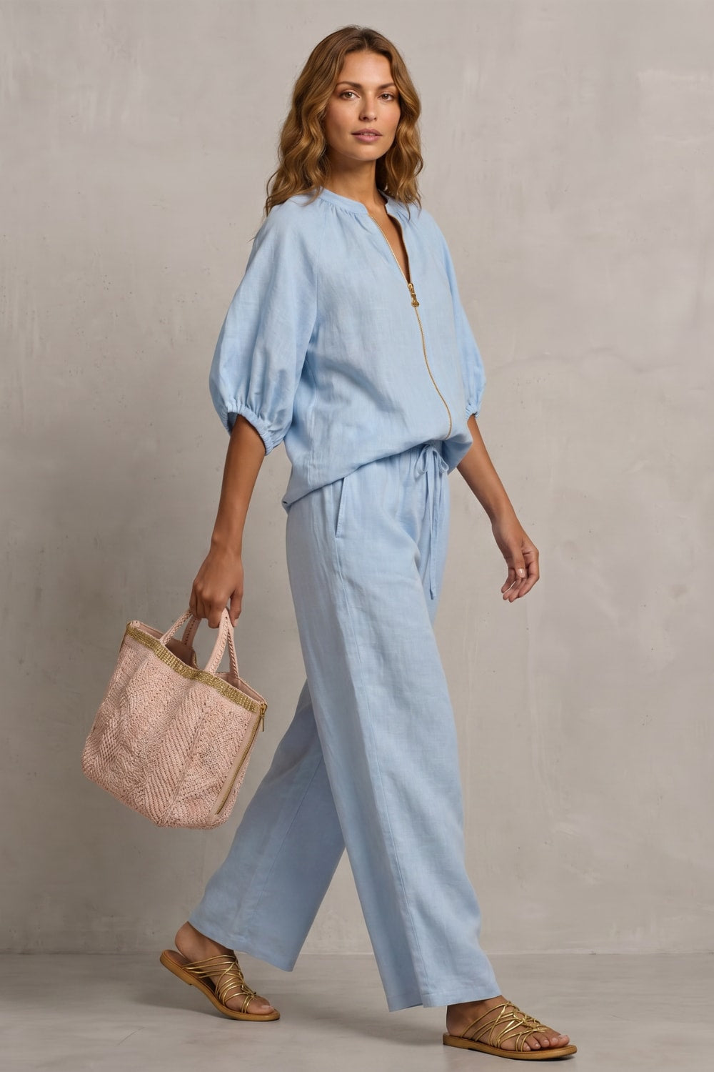 Women's Zip Front Wide Leg Trouser Set | Hayley_3
