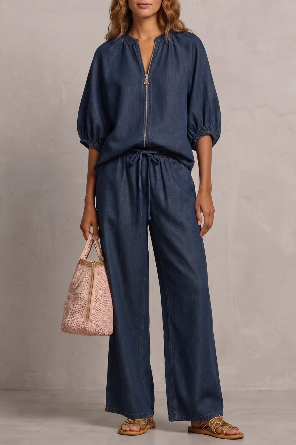 Women's Zip Front Wide Leg Trouser Set | Hayley_7