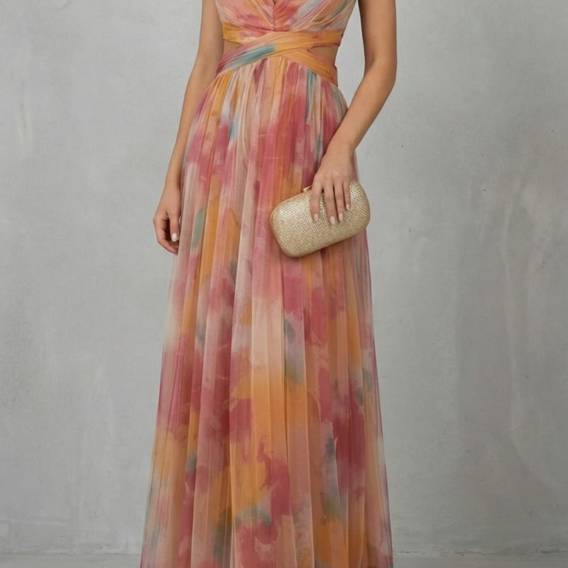 Women's Printed Tulle Maxi Dress | Jocelyn_1