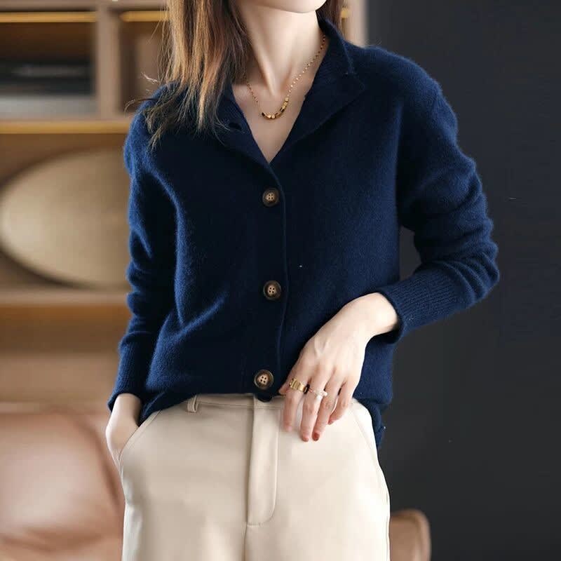 Women's High Neck Cashmere Blend Cardigan | Erin_4