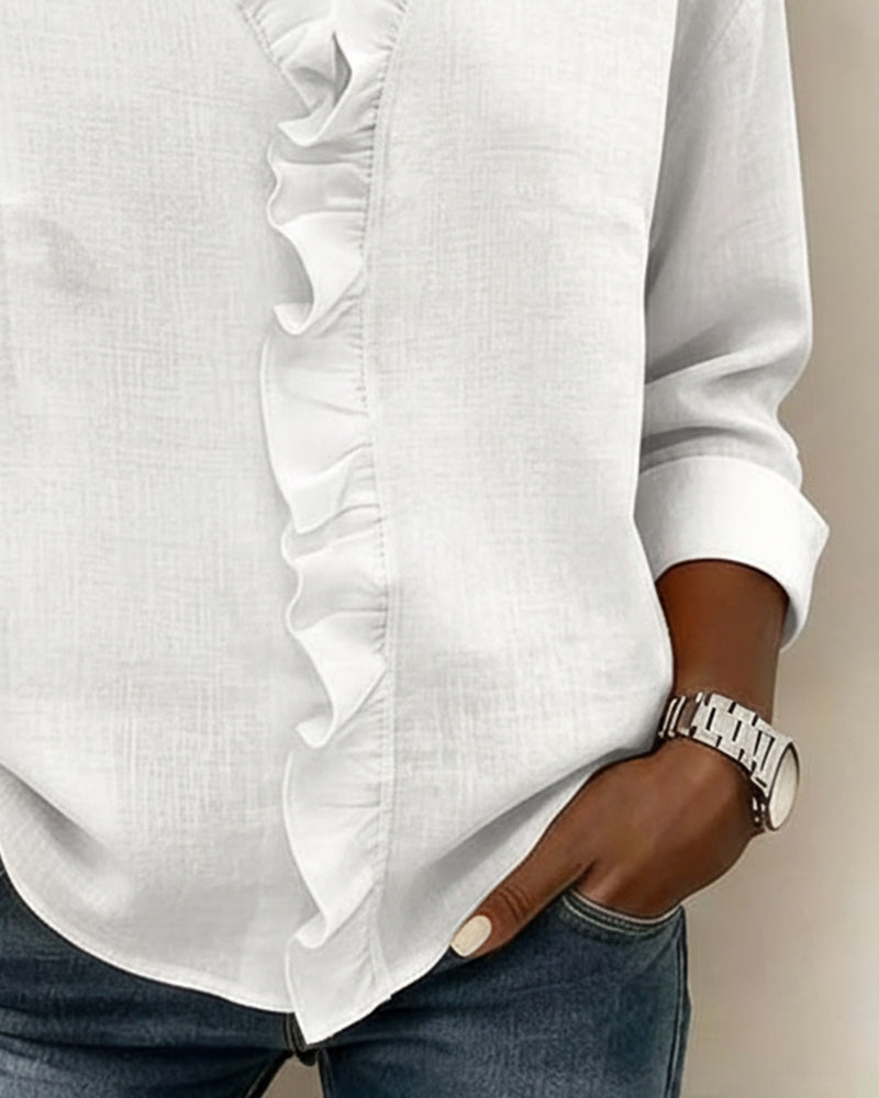Women's Ruffle V-Neck Long Sleeve Blouse | Rosalie