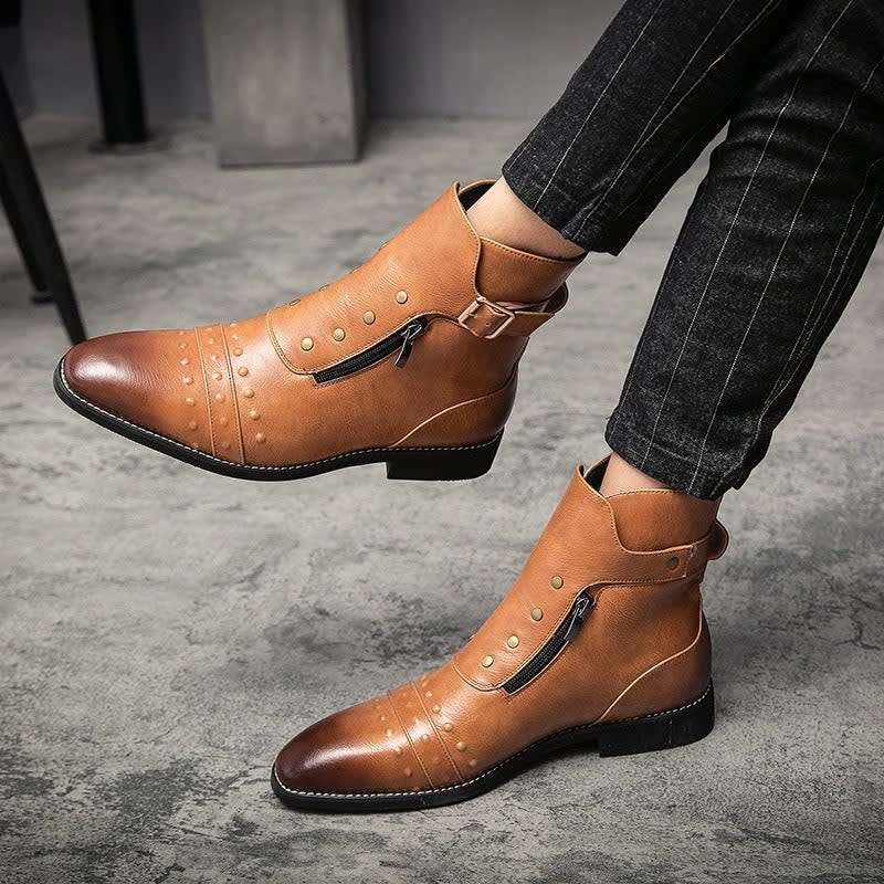 Men's Studded Leather Ankle Boots | Augustus_5