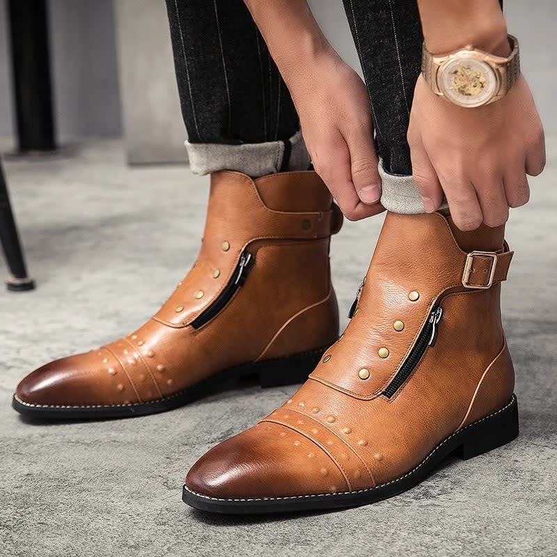 Men's Studded Leather Ankle Boots | Augustus_8