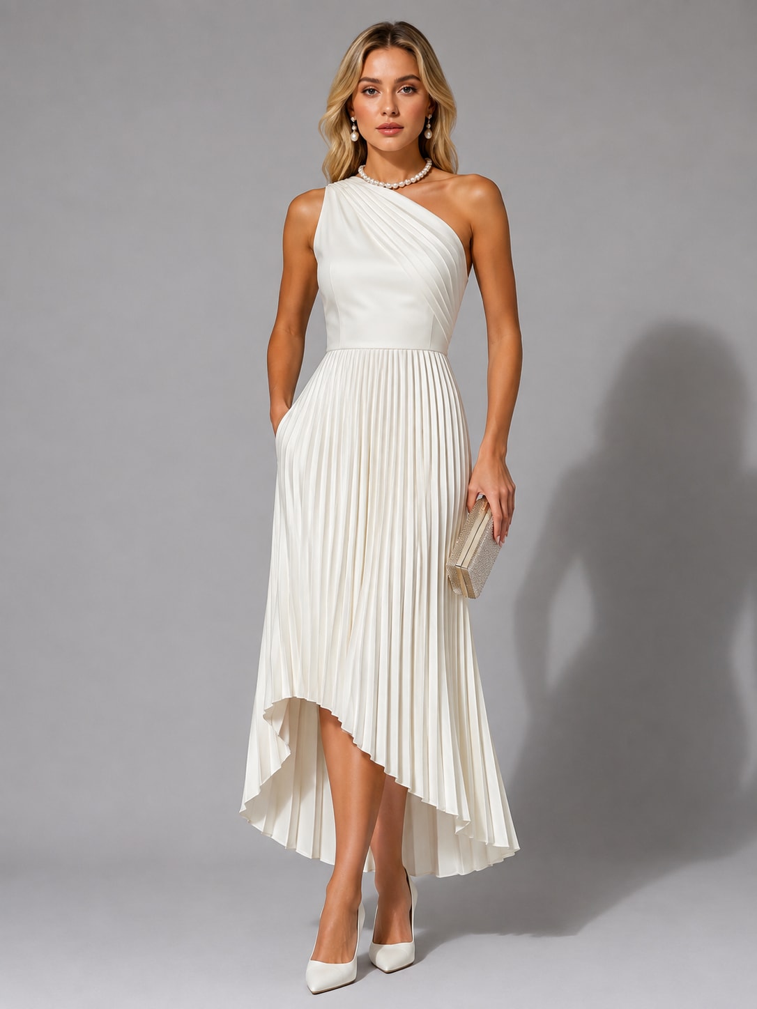 Women's One Shoulder Pleated Midi Dress | Jane_2