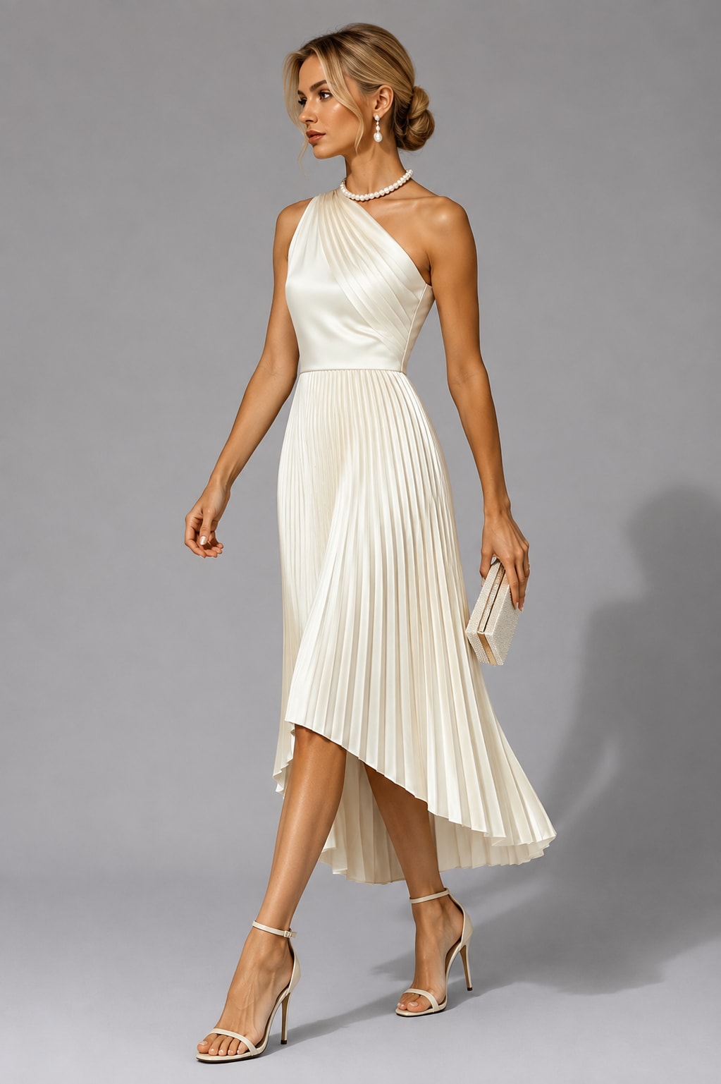 Women's One Shoulder Pleated Midi Dress | Jane_3