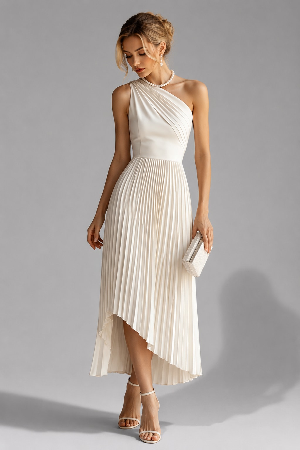 Women's One Shoulder Pleated Midi Dress | Jane_4