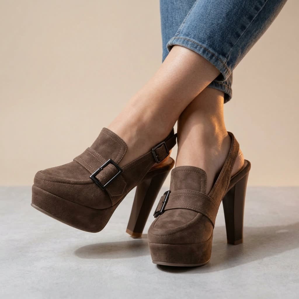 Women's Suede Platform Block Heels | Calista_4