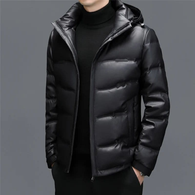 Men's Hooded Leather Puffer Jacket | Zachary_2