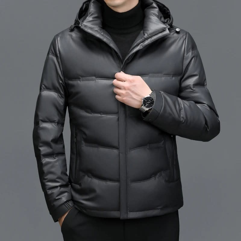 Men's Hooded Leather Puffer Jacket | Zachary_4