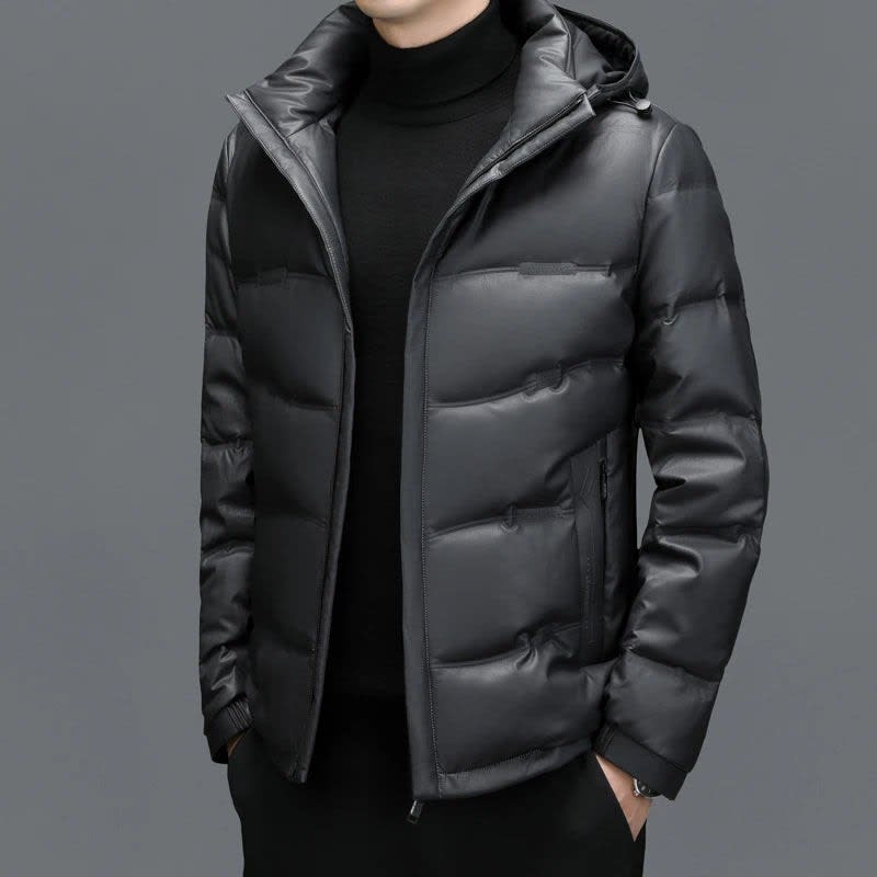 Men's Hooded Leather Puffer Jacket | Zachary_5