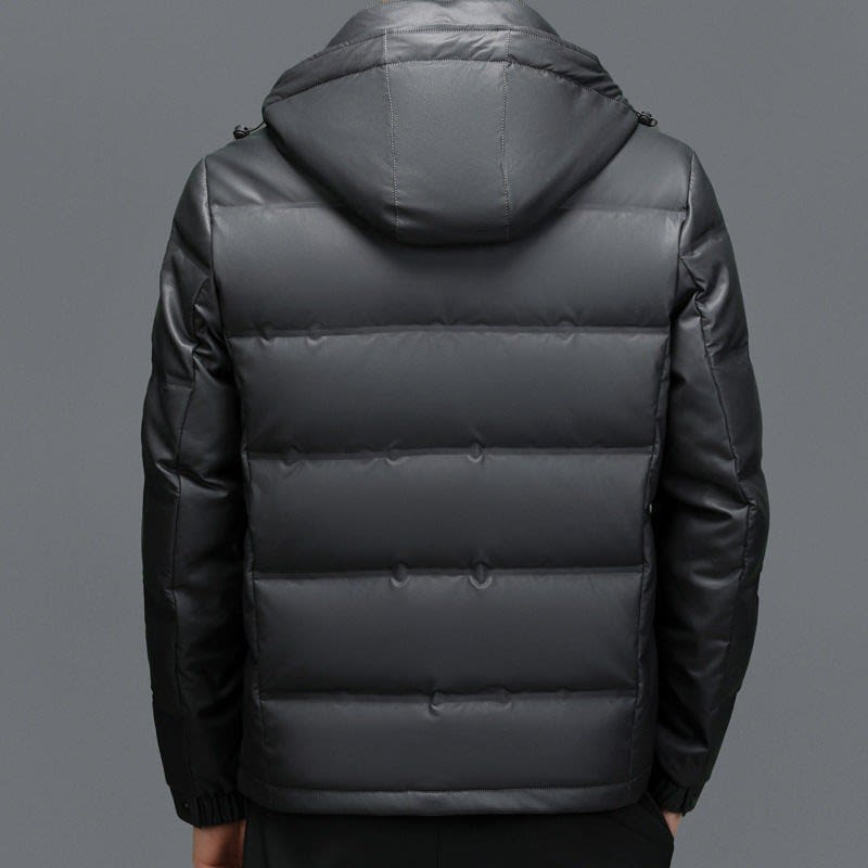 Men's Hooded Leather Puffer Jacket | Zachary_6