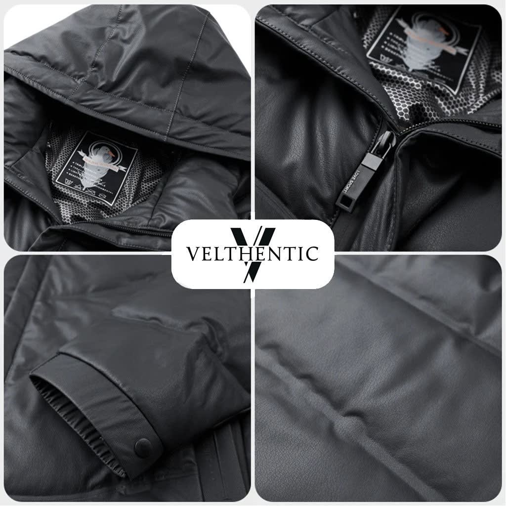 Men's Hooded Leather Puffer Jacket | Zachary_7