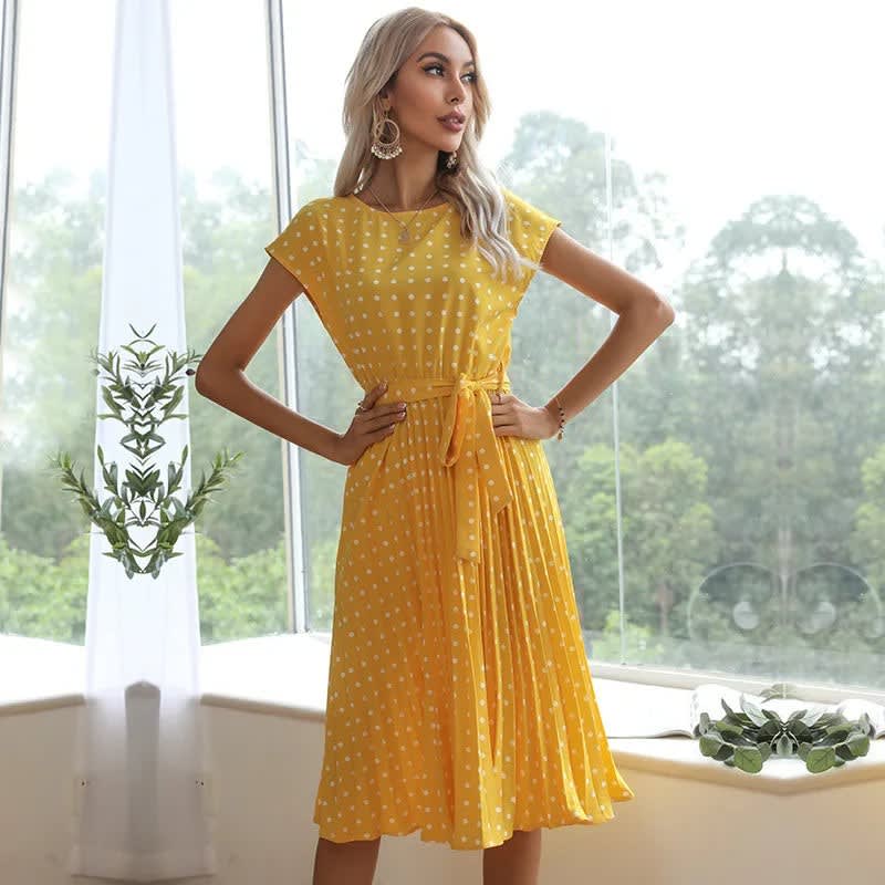 Women's Polka Dot Pleated Midi Dress | Rose_13