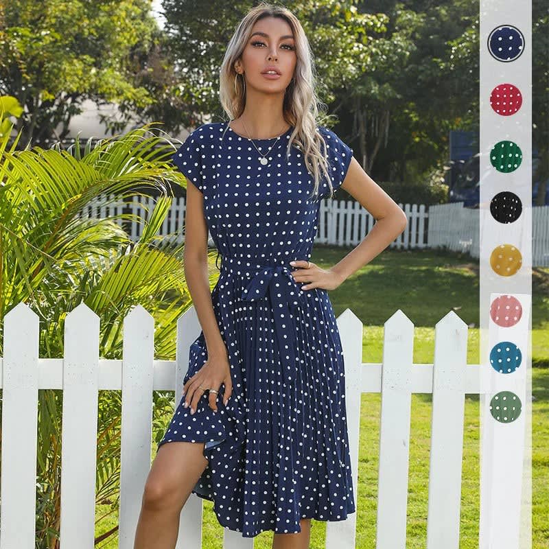 Women's Polka Dot Pleated Midi Dress | Rose_15