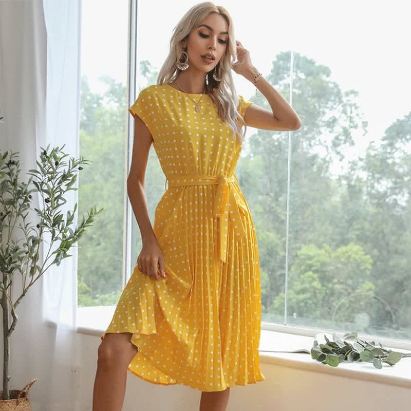 Women's Polka Dot Pleated Midi Dress | Rose_2