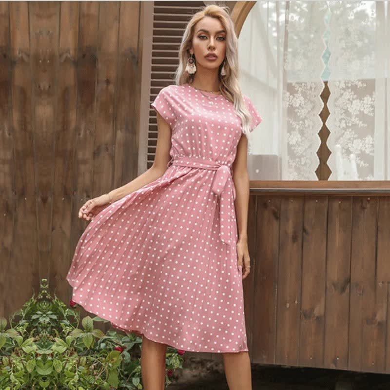 Women's Polka Dot Pleated Midi Dress | Rose_3