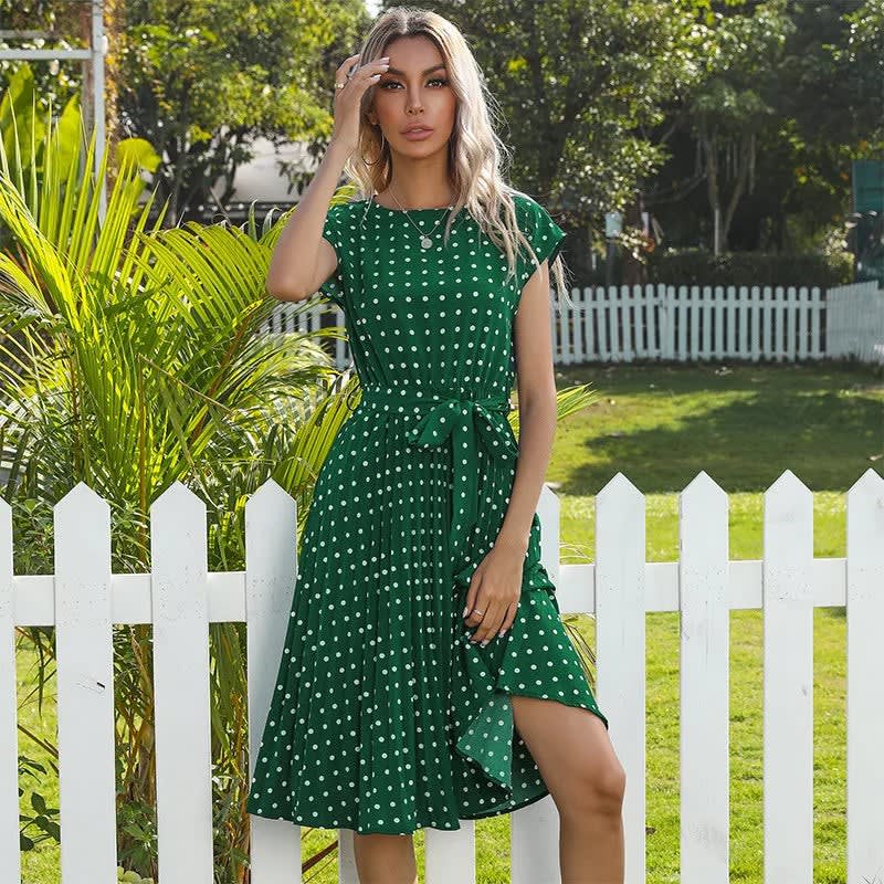 Women's Polka Dot Pleated Midi Dress | Rose_4