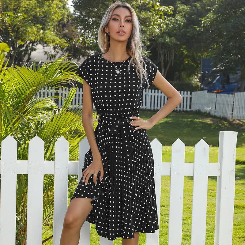 Women's Polka Dot Pleated Midi Dress | Rose_5