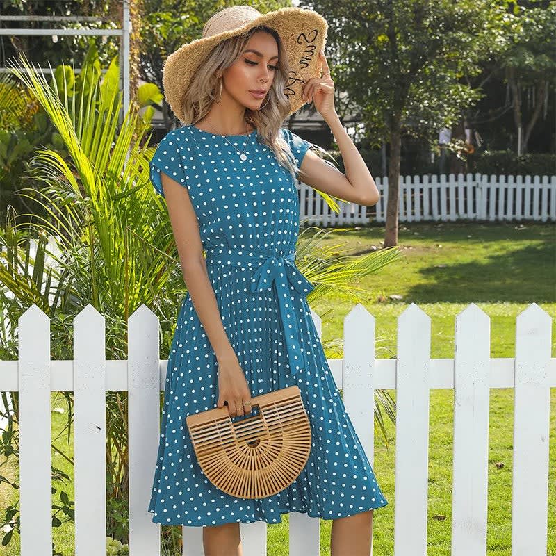 Women's Polka Dot Pleated Midi Dress | Rose_7