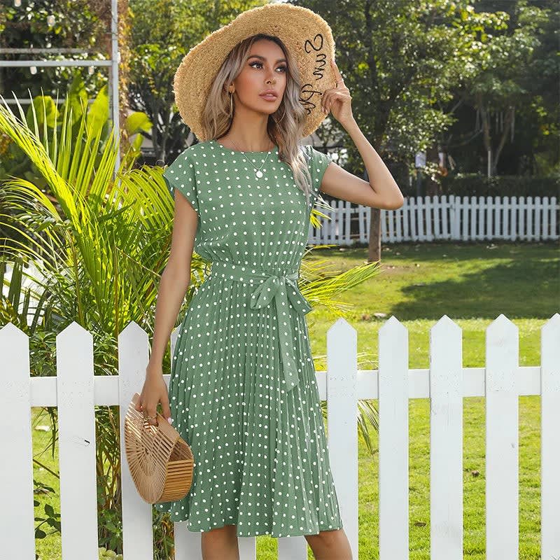 Women's Polka Dot Pleated Midi Dress | Rose_8
