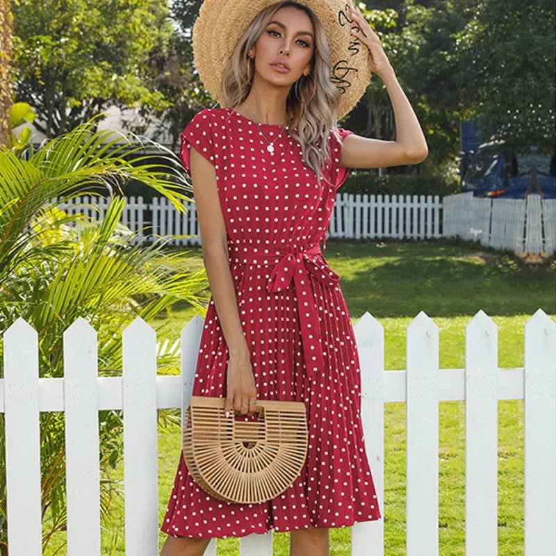 Women's Polka Dot Pleated Midi Dress | Rose_9
