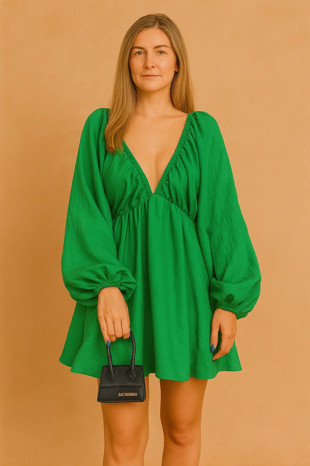 Women's Flowy V-Neck Puff Sleeve Summer Dress | Bronte_11