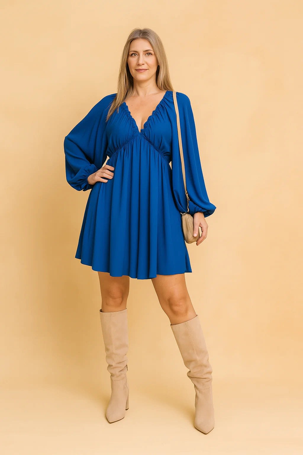 Women's Flowy V-Neck Puff Sleeve Summer Dress | Bronte_5