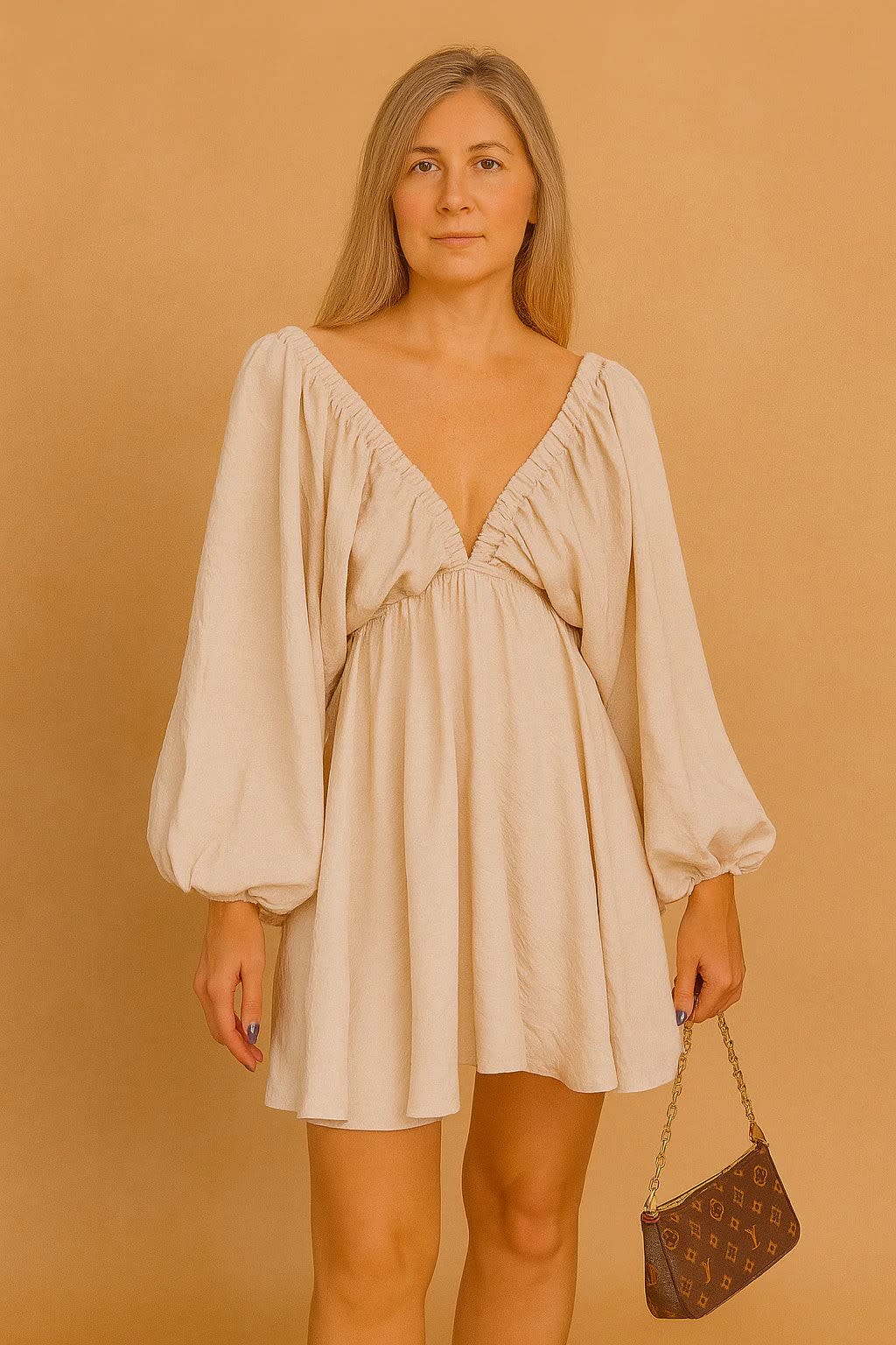 Women's Flowy V-Neck Puff Sleeve Summer Dress | Bronte_7