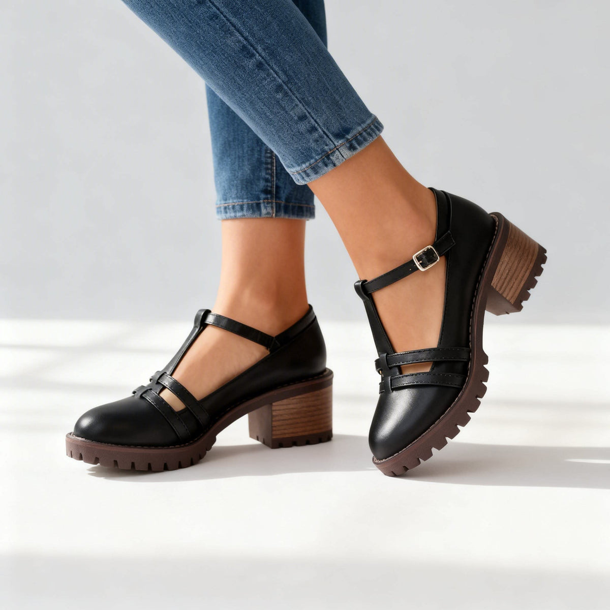 Women's Cut Out T-Bar Block Heels | Abbie_4