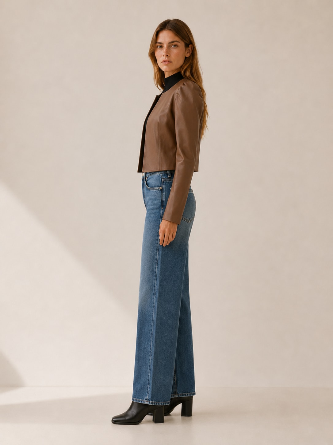 Women's Cropped Puff Sleeve Jacket with Open Front | Paige Bradley_3