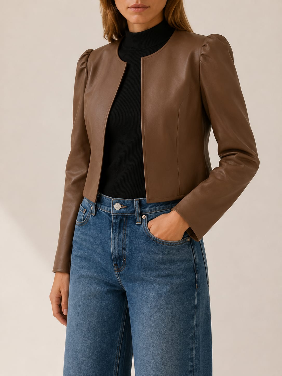 Women's Cropped Puff Sleeve Jacket with Open Front | Paige Bradley_4