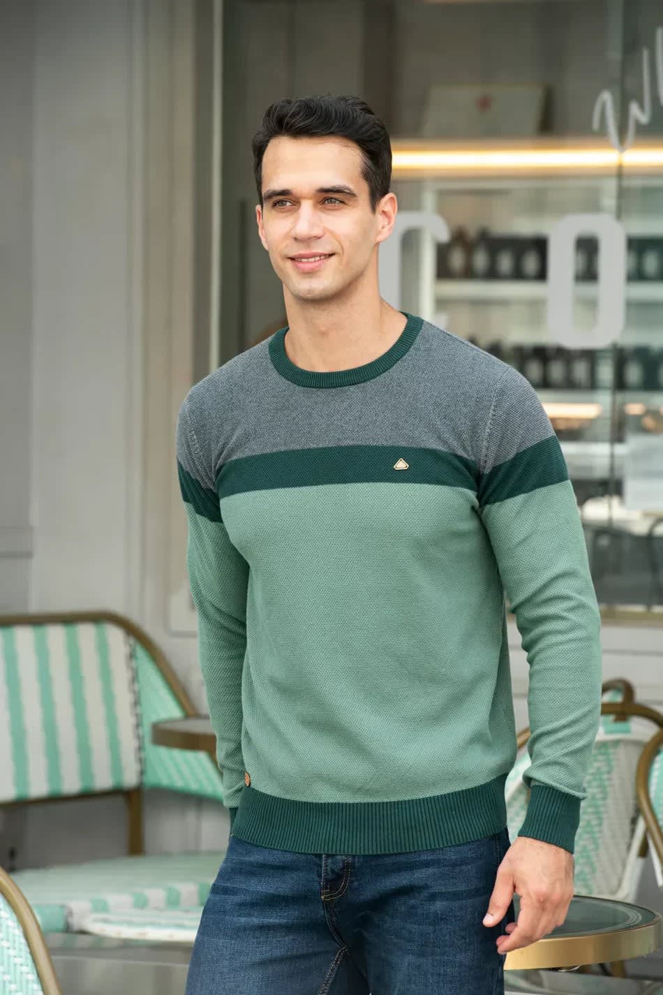 Men's Color Block Crew Neck Jumper | Wyatt_5