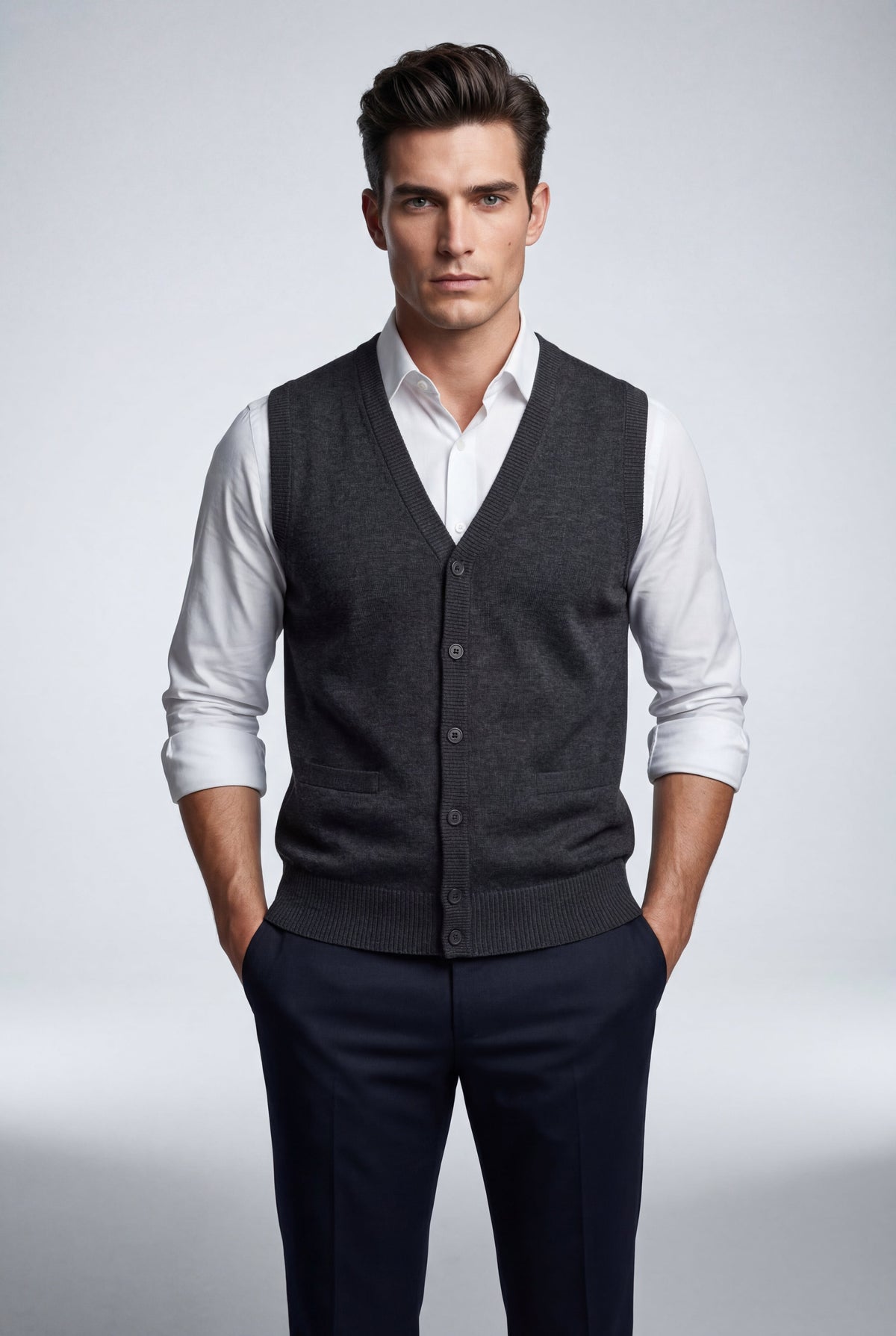 Men's V-Neck Sleeveless Cardigan | Jasper_3
