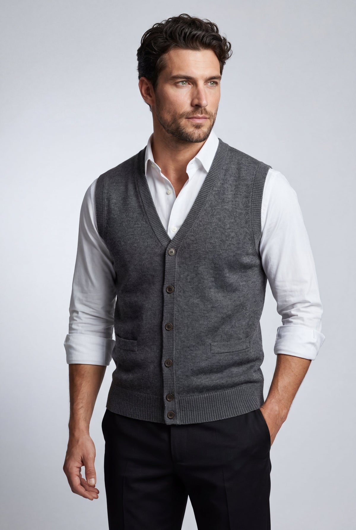 Men's V-Neck Sleeveless Cardigan | Jasper_4