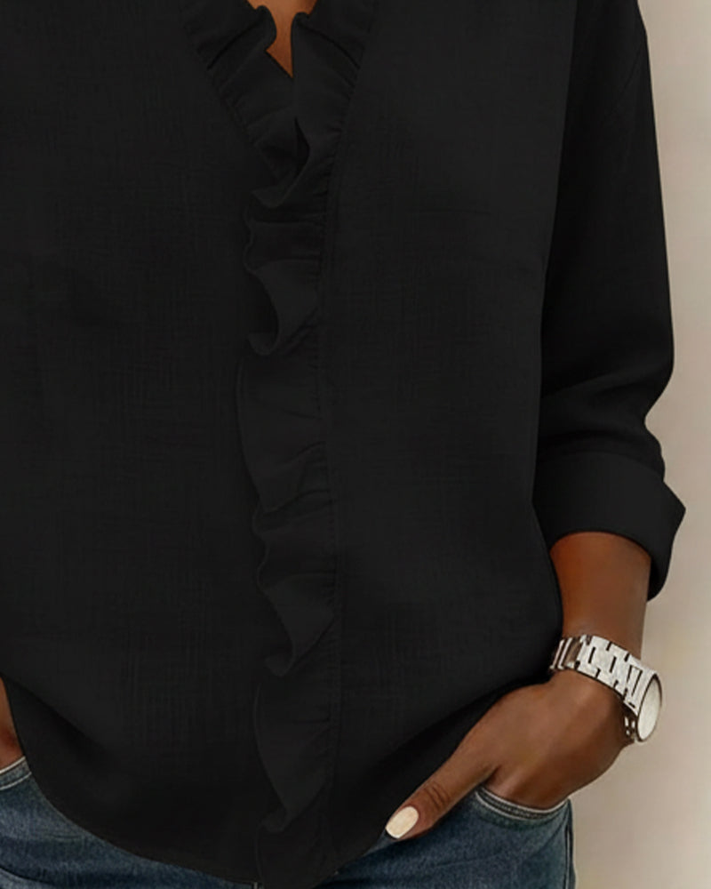 Women's Ruffle V-Neck Long Sleeve Blouse | Rosalie