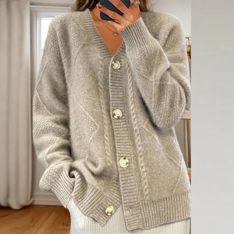 Women's Cable Knit Button Front Cardigan | Tamsyn_8