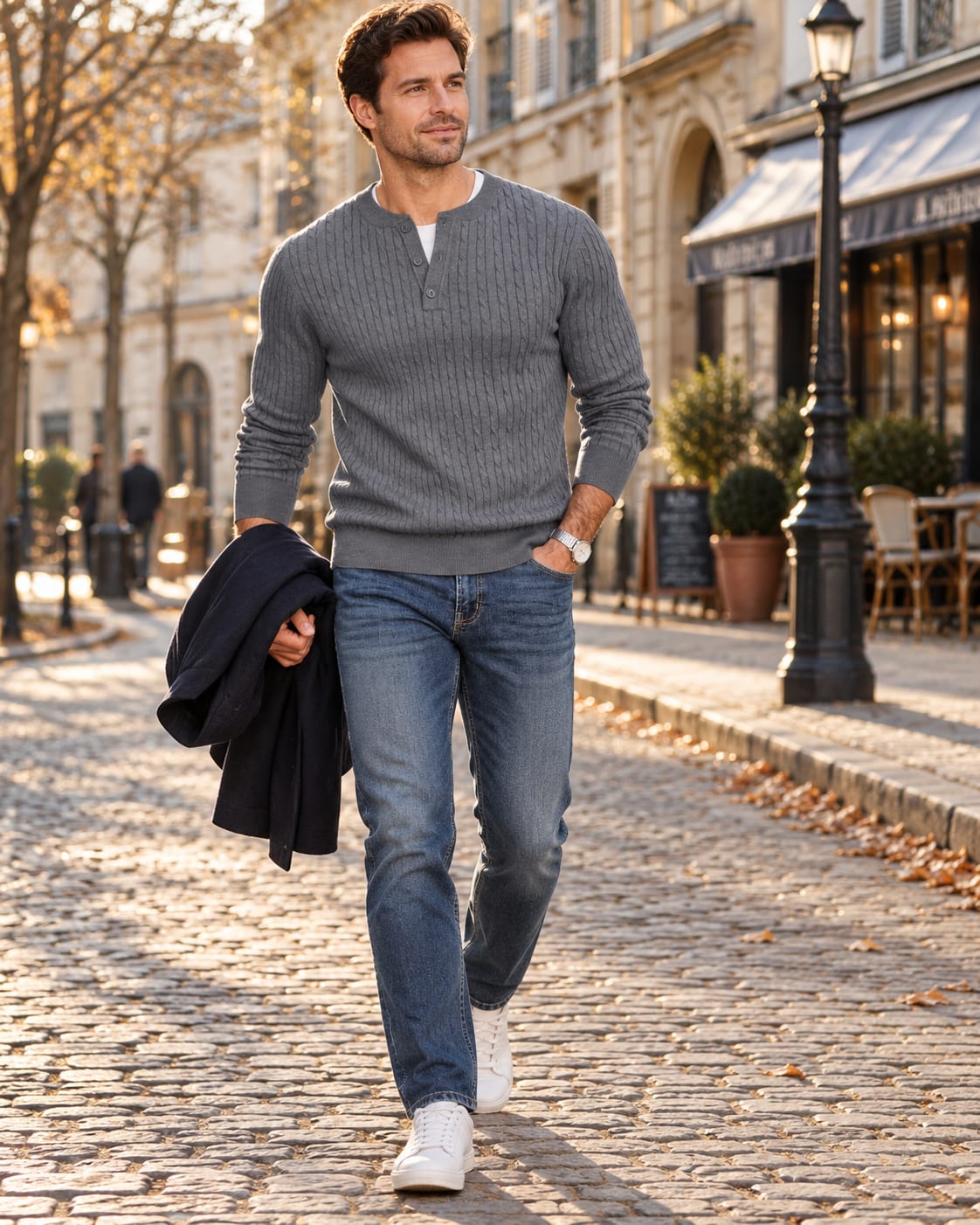 Men's Cable Knit Henley Jumper | Fergus_3