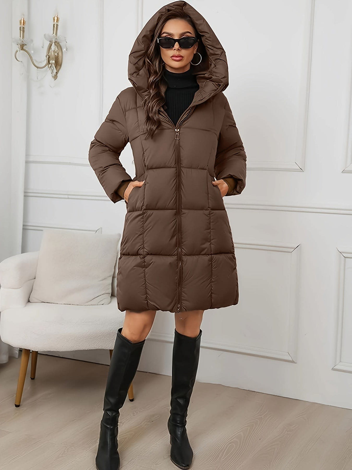 Women's Hooded Longline Puffer Coat | Rosabella_4