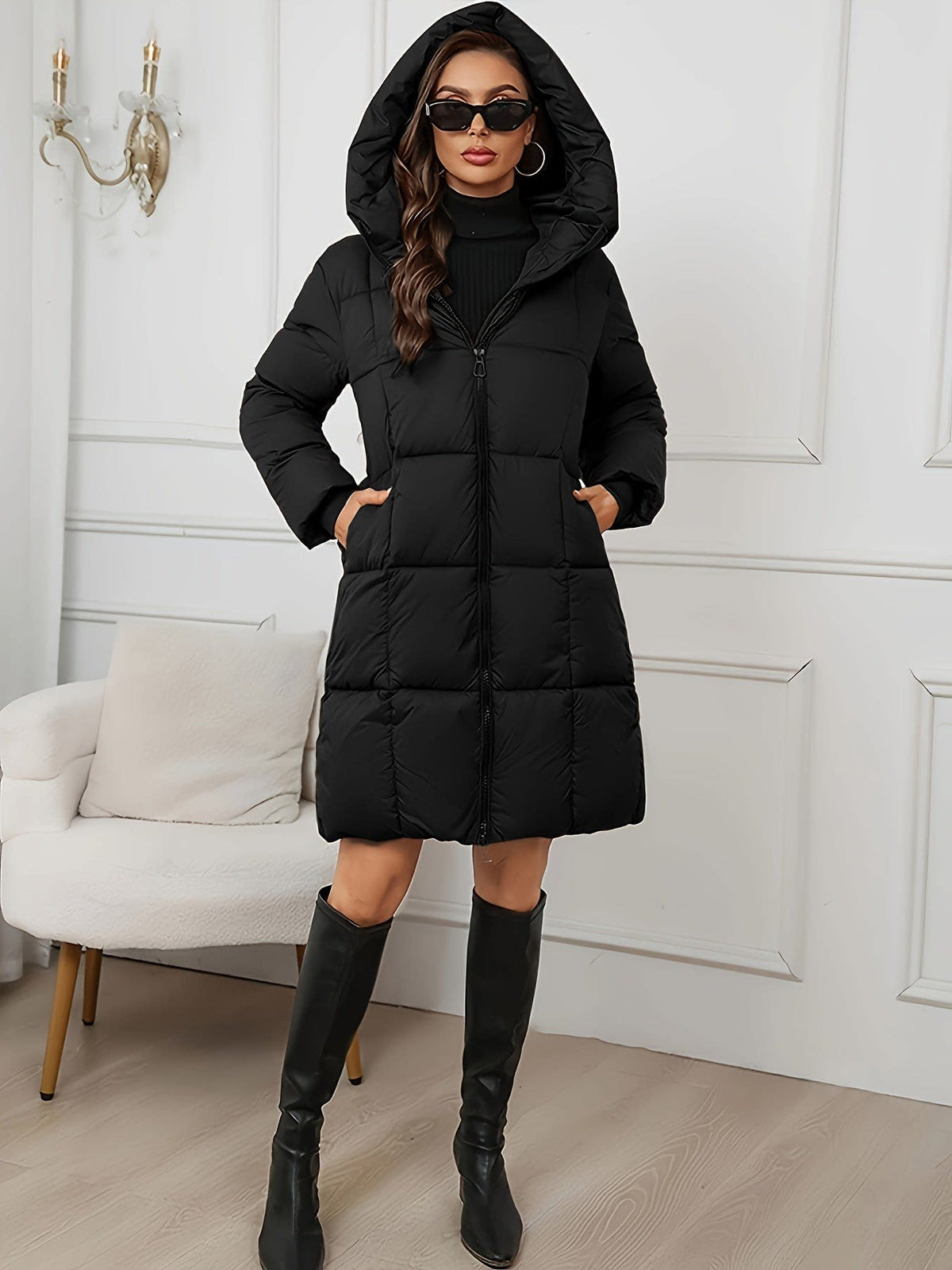 Women's Hooded Longline Puffer Coat | Rosabella_9